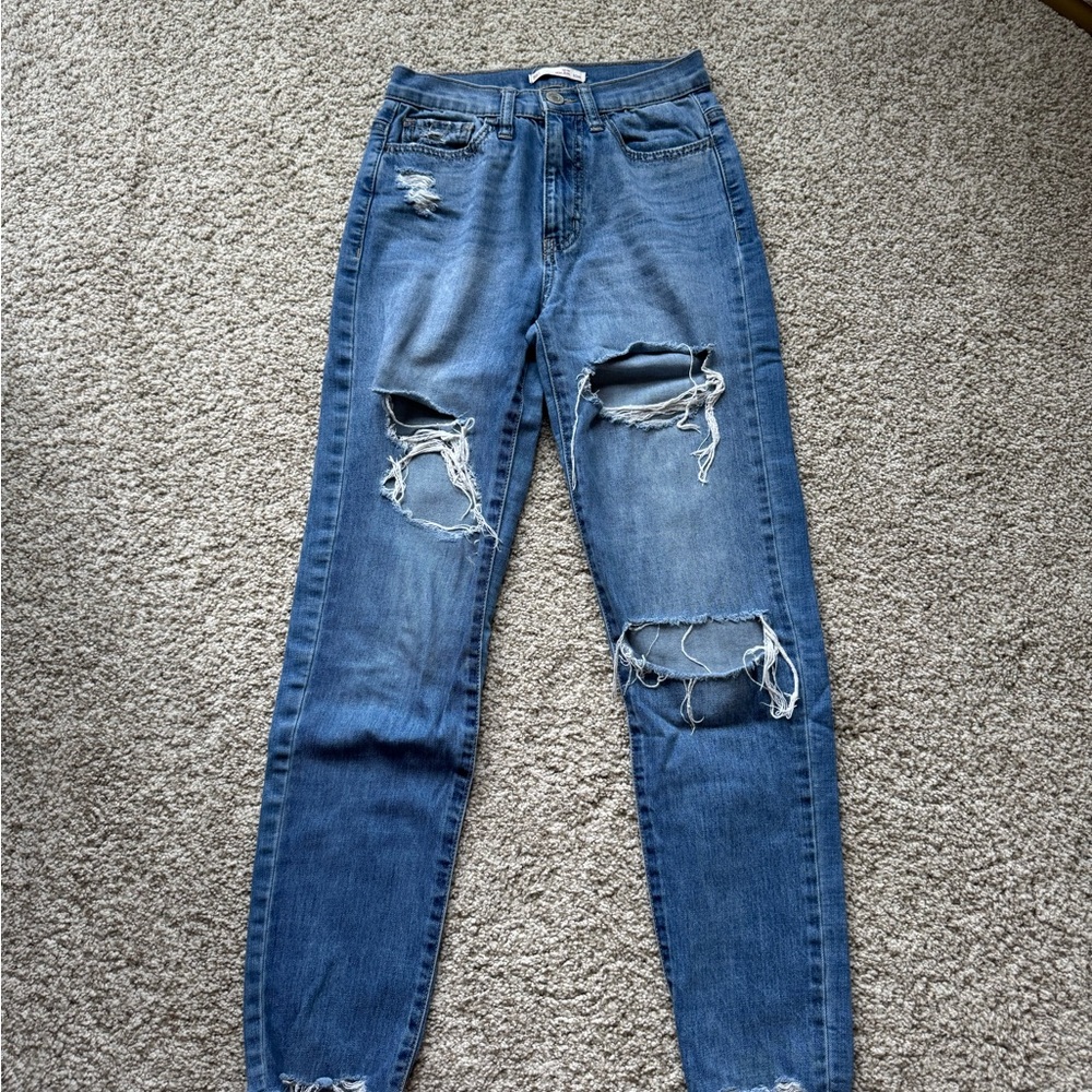 SO High Rise Mom Blue Jeans
